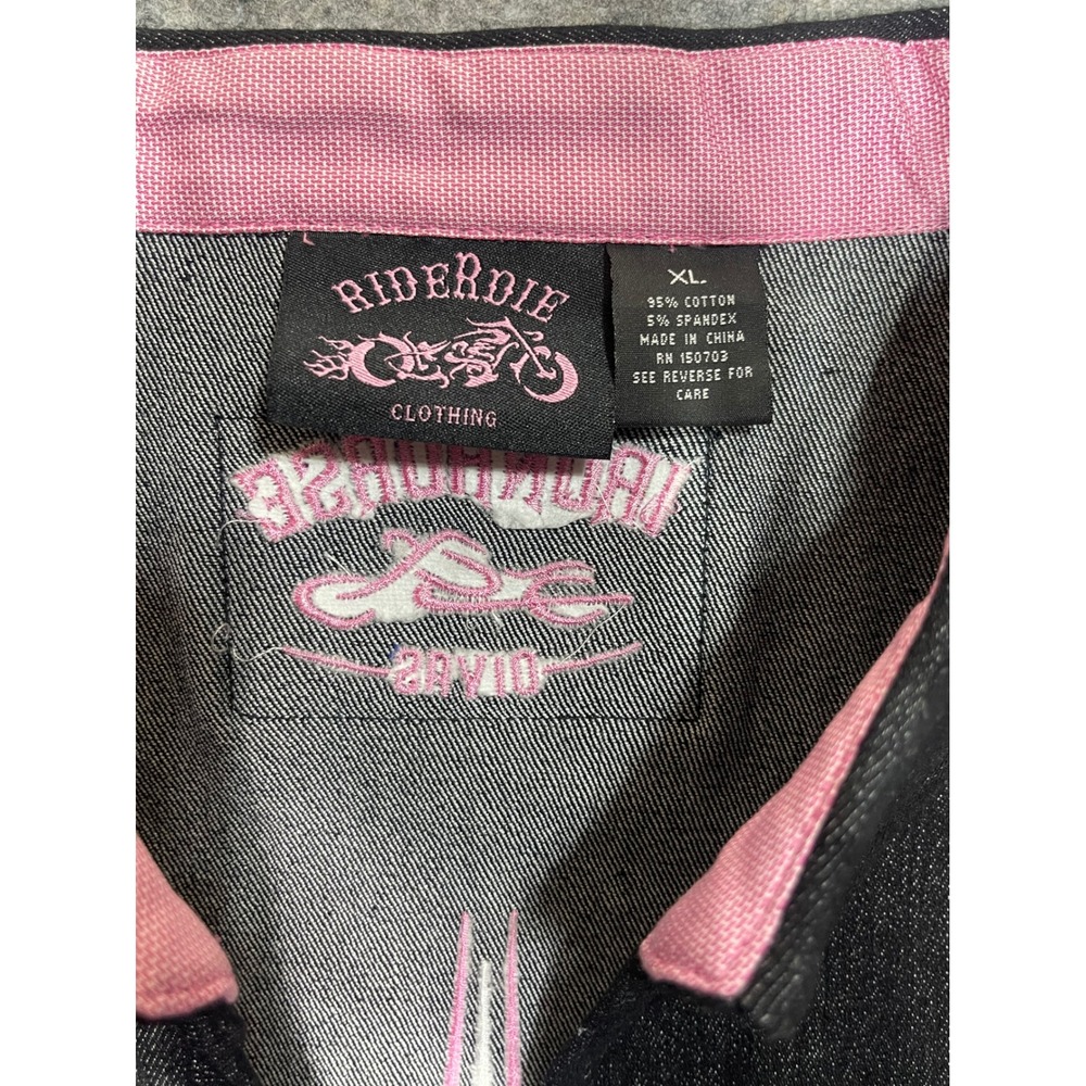 WOMEN'S MOTORCYCLE WHOLE LOTTA LOVE DENIM SLEEVELESS ZIPPERED EMBROIDERED XL‎ - Picture 3 of 10